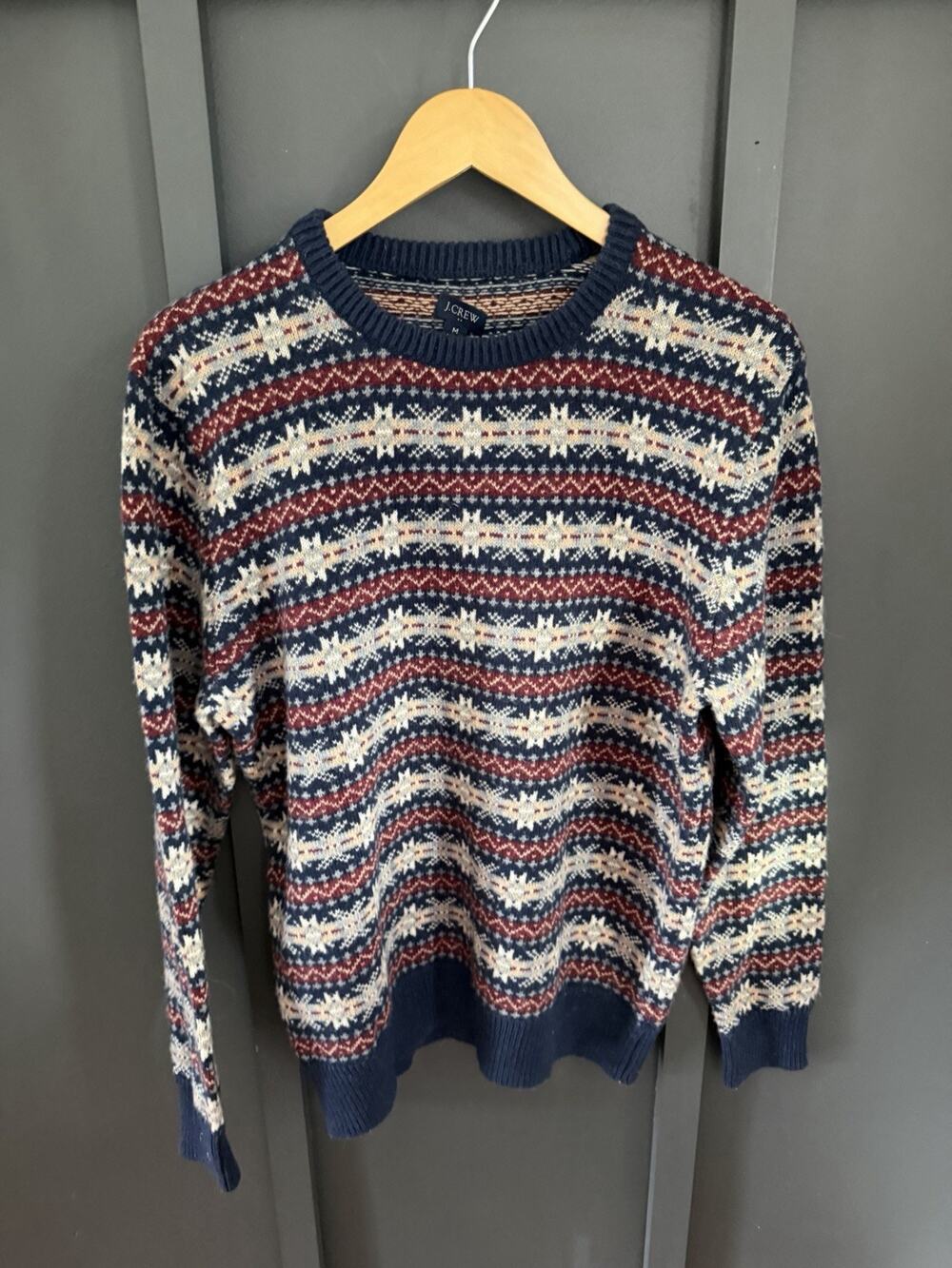 J.Crew Fair Isle Sweater Navy/Multicolor Men’s Medium Soft Lamb’s Wool Blend